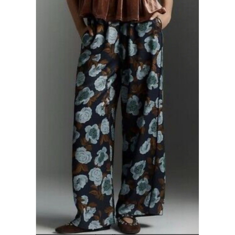 Maeve Anthropologie Brooklyn Wide Leg Pants Large Pull On Fall Floral